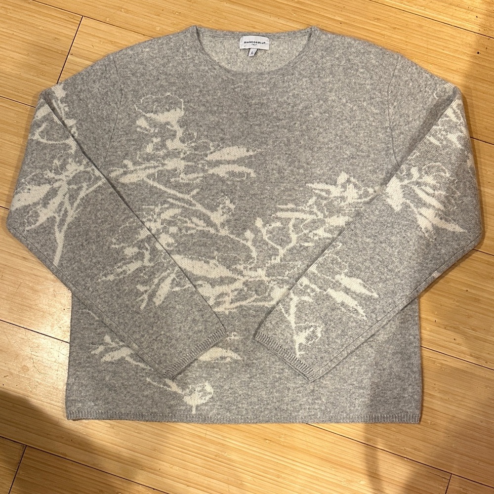 Gray and White Floral Women's Sweater